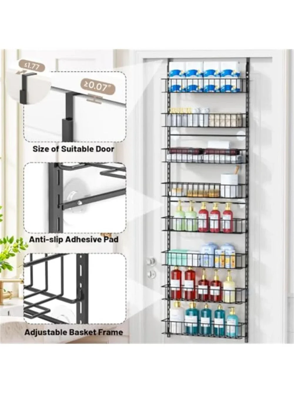 Over The Door Organizer Hanging Storage Rack Metal Shelves Adjustable Black